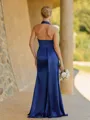 Aristocratic Sheath Halter Pleated Floor-Length Silk Like Satin Bridesmaid Dress