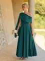 Magnificent A-line One-Shoulder Pleated Ankle-Length Corset Bridesmaid Dress