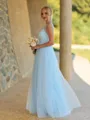 Splendiferous A-line One-Shoulder Pleated Floor-Length Tulle Corset Bridesmaid Dress