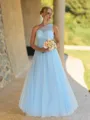Splendiferous A-line One-Shoulder Pleated Floor-Length Tulle Corset Bridesmaid Dress