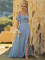 Classy A-line Cold Shoulder Pleated Floor-Length Chiffon Bridesmaid Dress