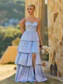 Glamorous A-line Spaghetti Straps Cascading Ruffles Floor-Length Charmeuse Corset Bridesmaid Dress