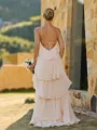 Hermosos Sheath Halter Cascading Ruffles Floor-Length Chiffon Bridesmaid Dress
