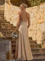 Glam Sheath Halter Pleated Floor-Length Jersey Bridesmaid Dress