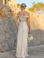 Hot Sheath Off-the-Shoulder Pleated Floor-Length Silk Like Satin Corset Bridesmaid Dress
