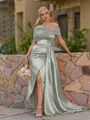 Opulent Sheath Pleated Floor-Length Satin Corset Bridesmaid Dress