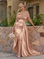 Opulent Sheath Pleated Floor-Length Satin Corset Bridesmaid Dress