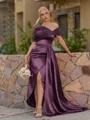 Opulent Sheath Pleated Floor-Length Satin Corset Bridesmaid Dress