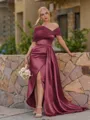 Opulent Sheath Pleated Floor-Length Satin Corset Bridesmaid Dress