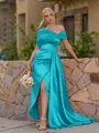 Opulent Sheath Pleated Floor-Length Satin Corset Bridesmaid Dress
