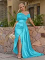 Opulent Sheath Pleated Floor-Length Satin Corset Bridesmaid Dress