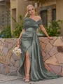Opulent Sheath Pleated Floor-Length Satin Corset Bridesmaid Dress