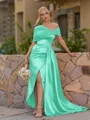 Opulent Sheath Pleated Floor-Length Satin Corset Bridesmaid Dress