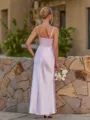 Exquisite Sheath V-Neck Pleated Ankle-Length Silk Like Satin Corset Bridesmaid Dress