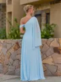 Splendid A-line One-Shoulder Pleated Floor-Length Chiffon Corset Bridesmaid Dress