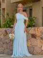 Splendid A-line One-Shoulder Pleated Floor-Length Chiffon Corset Bridesmaid Dress