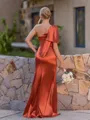Grand Sheath One-Shoulder Pleated Floor-Length Silk Like Satin Corset Bridesmaid Dress