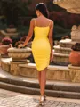 Hot Sheath Spaghetti Straps Pleated Tea-Length Jersey Wedding Guest Dress