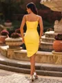 Hot Sheath Spaghetti Straps Pleated Tea-Length Jersey Wedding Guest Dress