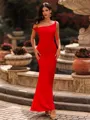 Glamorous Sheath One-Shoulder Pleated Floor-Length Jersey Wedding Guest Dress