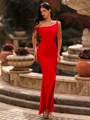 Glamorous Sheath One-Shoulder Pleated Floor-Length Jersey Wedding Guest Dress