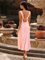 Elegant A-line Straps Pleated Tea-Length Jersey Wedding Guest Dress
