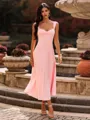 Elegant A-line Straps Pleated Tea-Length Jersey Wedding Guest Dress