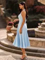 Splendid A-line Halter Bow Tea-Length Wedding Guest Dress