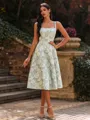 Enchanting A-line Straps Tea-Length Corset Wedding Guest Dress