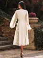 Breathtaking A-line V-neck Long Sleeves Pleated Tea-Length Chiffon Wedding Guest Dress