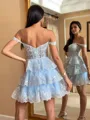 Glamorous Ball-Gown Off-the-Shoulder Appliques Lace Short/Mini Tulle Corset Homecoming Dress