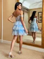Glamorous Ball-Gown Off-the-Shoulder Appliques Lace Short/Mini Tulle Corset Homecoming Dress