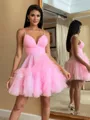 Mesmerizing A-line V-Neck Cascading Ruffles Short/Mini Tulle Homecoming Dress