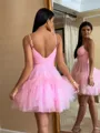 Mesmerizing A-line V-Neck Cascading Ruffles Short/Mini Tulle Homecoming Dress