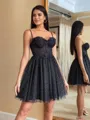 Fashion-forward A-line Spaghetti Straps Appliques Lace Short/Mini Tulle Corset Homecoming Dress