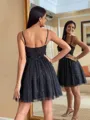 Fashion-forward A-line Spaghetti Straps Appliques Lace Short/Mini Tulle Corset Homecoming Dress