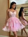 Elegant Ball-Gown V-Neck Appliques Lace Short/Mini Tulle Corset Homecoming Dress