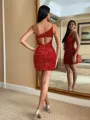 Perfect Sheath One-Shoulder Short/Mini Velvet Sequins Homecoming Dress