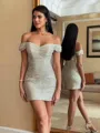 Magnificent Sheath Off-the-Shoulder Pleated Short/Mini Homecoming Dress