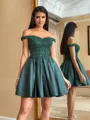 Stunning Ball-Gown Off-the-Shoulder Beading Short/Mini Satin Homecoming Dress