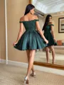 Stunning Ball-Gown Off-the-Shoulder Beading Short/Mini Satin Homecoming Dress