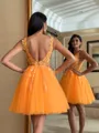 Unique Ball-Gown V-Neck Appliques Lace Short/Mini Tulle Homecoming Dress