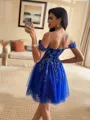 Unique Ball-Gown Off-the-Shoulder Appliques Lace Short/Mini Tulle Corset Homecoming Dress