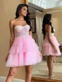 Striking Ball-Gown Sweetheart Appliques Lace Short/Mini Tulle Corset Homecoming Dress