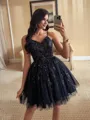 Fashion Ball-Gown V-Neck Appliques Lace Short/Mini Tulle Homecoming Dress