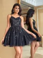 Fashion Ball-Gown V-Neck Appliques Lace Short/Mini Tulle Homecoming Dress