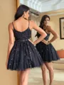 Fashion Ball-Gown V-Neck Appliques Lace Short/Mini Tulle Homecoming Dress