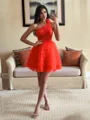 Stunning Ball-Gown One-Shoulder Appliques Lace Short/Mini Tulle Corset Homecoming Dress