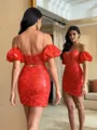 Gorgeous Sheath Spaghetti Straps Short Sleeves Sequin Short/Mini Lace Corset Convertible Homecoming Dress