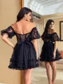 Splendid A-line Off-the-Shoulder Short Sleeves Ruffles Short/Mini Tulle Corset Homecoming Dress